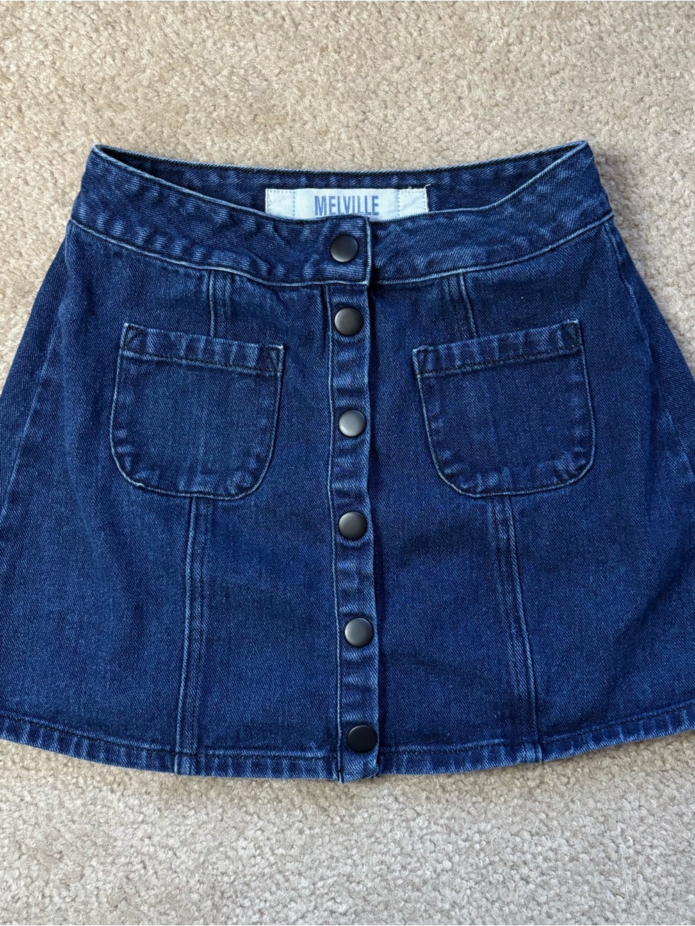 Brandy Melville Navy Button-Front Denim Mini Skirt
